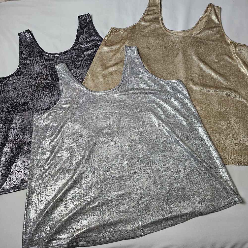3 Roamans Shimmery Metallic Tank Top 1X 22/24 Silver Gold‎ Black Sleeveless